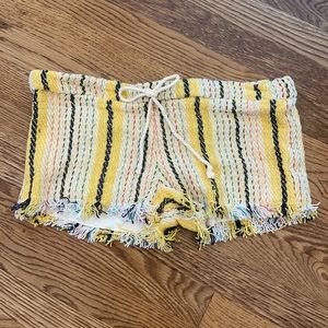 Jen’s Pirate Booty knit yellow rainbow shorts